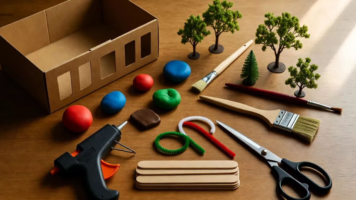 Matériaux courants pour dioramas - pas de liste fixe, la créativité est encouragée.