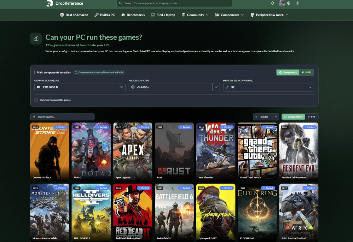 DropReference: a new website to estimate your FPS on your gaming PC