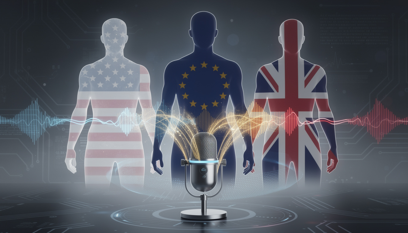 explorer le paysage juridique du clonage vocal par IA aux États-Unis, dans l’UE et au Royaume-Uni, en comprenant ce qui est autorisé et ce qui est interdit afin de garantir la conformité et une utilisation éthique.