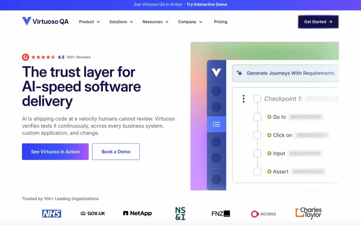 Virtuoso QA - Best for Intelligent Enterprise Test Automation